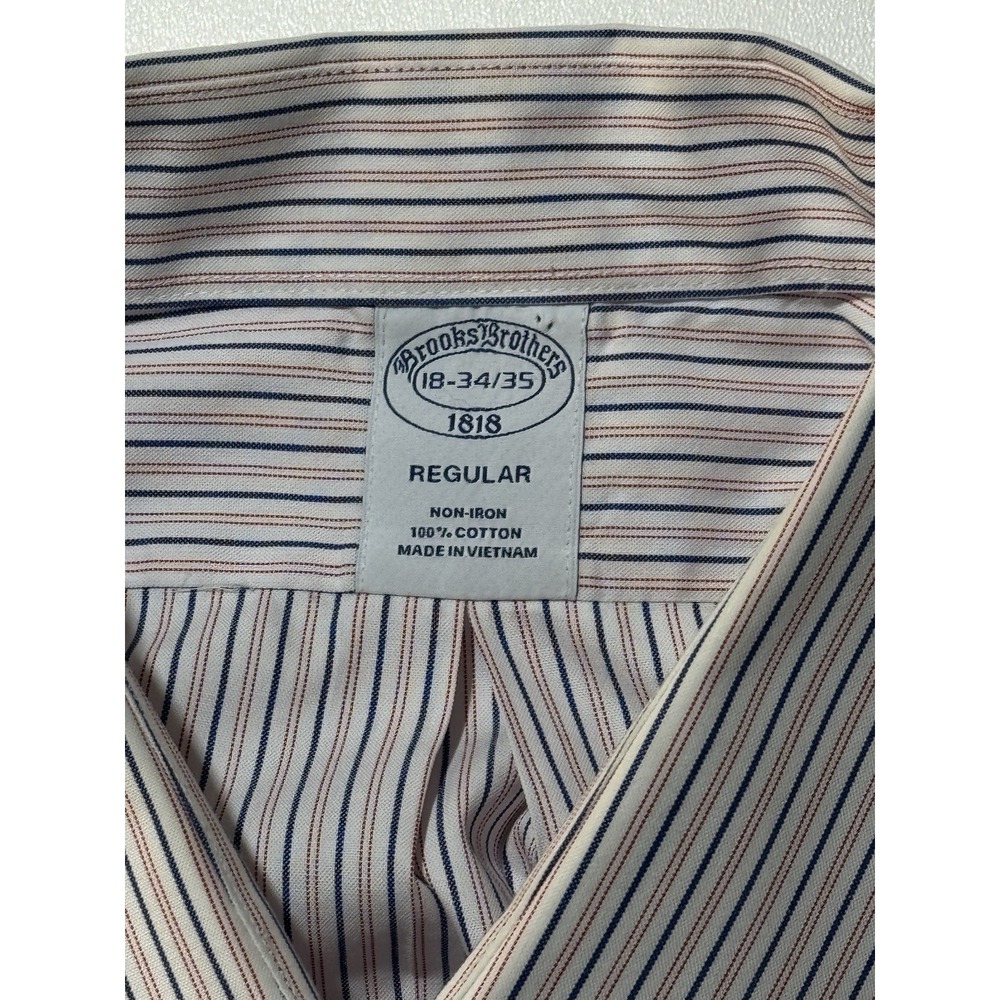 Brooks‎ Brothers Dress Shirt 18 34 - 3 Red Blue Vertical Striped Button Down